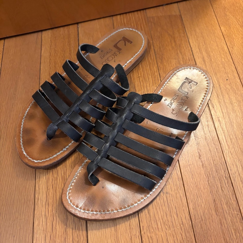 K Jacques St Tropez Womens 38 EU Sandals Gladiator Black Leather